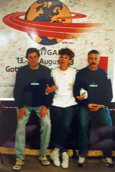 Internationales Jugendlager im Rahmen der Leichtathletik-WM 1993 - die Macher Klaus Offenhäuser, Gisela Grässle-Derer, Günter Mayer (Foto: privat)